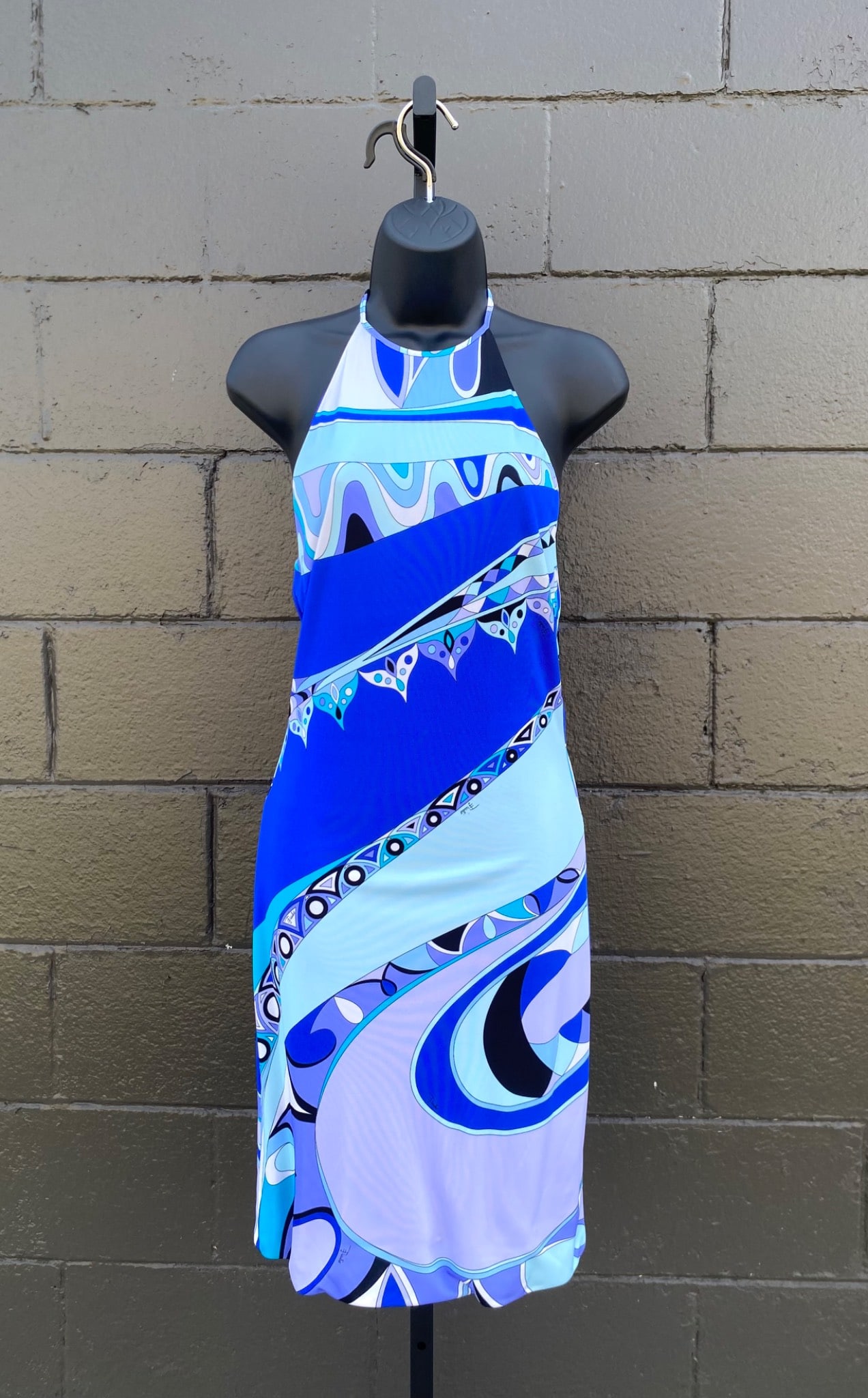 Emilio Pucci Blue Geometric Print Halter Dress (Size 4) (1 of 12)