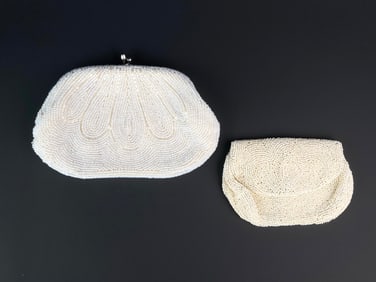 Pair of Vintage White Beaded Evening Purses