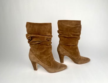 Manolo Blahnik Brown Suede Slouch Boots (Size 37.5)