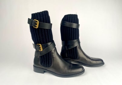 Gucci Black Leather and Wool Lockhart Boots (Size 37.5)