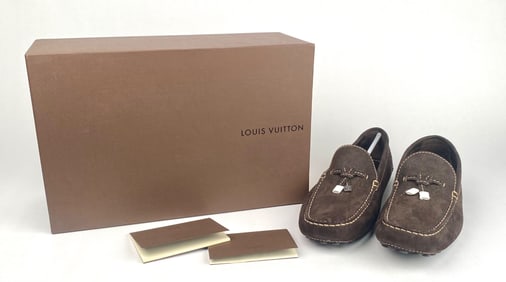 Louis Vuitton Mens Brown Suede Mocassins with Box (Size 9.5)