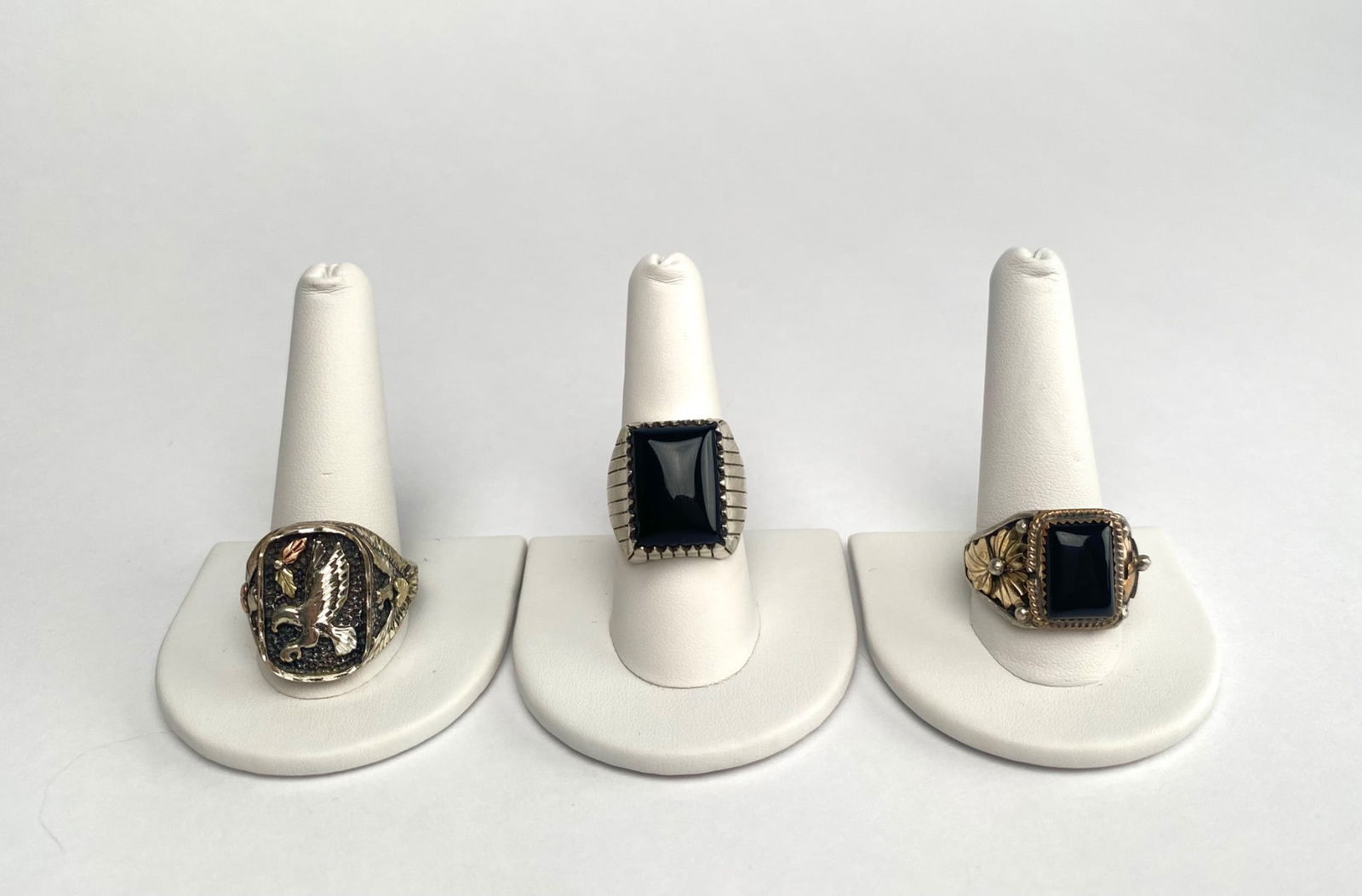 Three Sterling Silver and Black Onyx Rings with Gold Details (1 of 12)