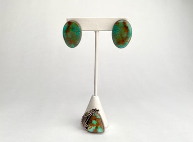 Native American Sterling Silver and Turquoise Earrings and Brooch
