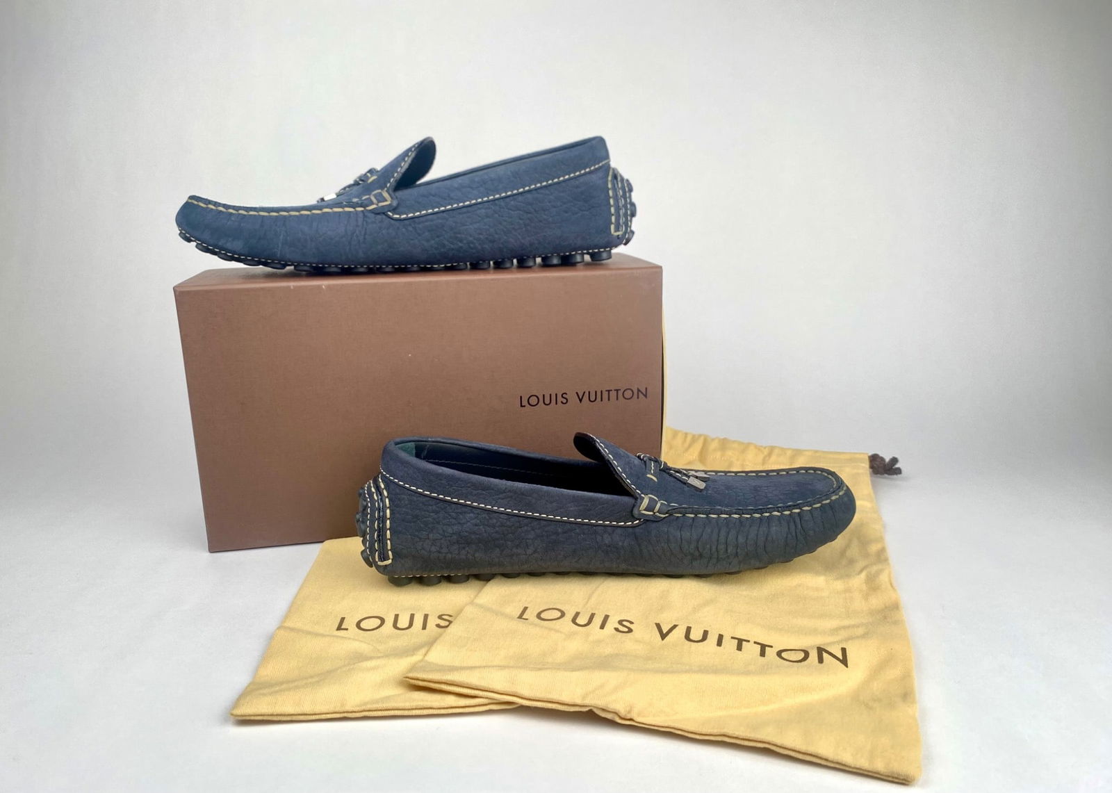 Louis Vuitton Blue Suede Loafers with Box and Dust Bags (Size 9.5) (1 of 12)