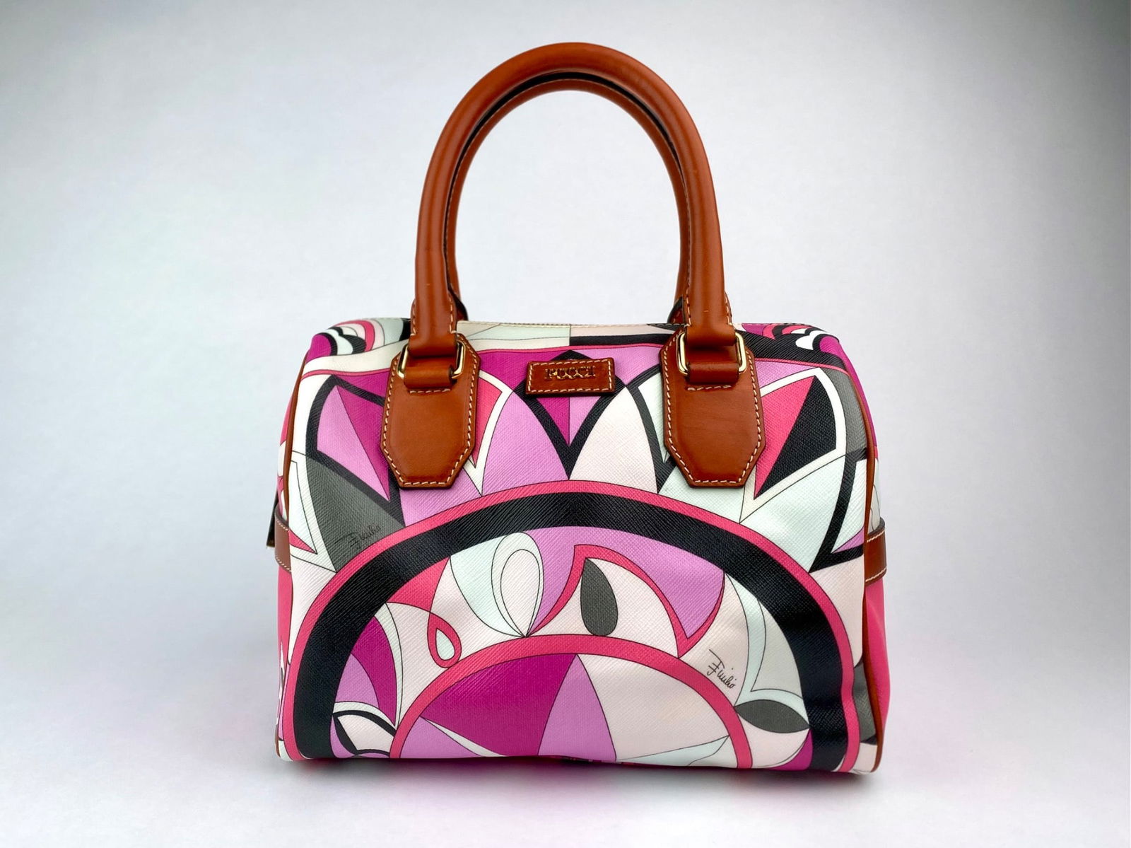 Emilio Pucci Pink Abstract Print Boston Bag with Removable Pouch (1 of 12)