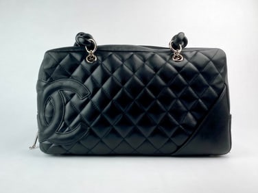 Chanel Cambon Black Quilted Leather Bowler Bag with Oversized CC Logo