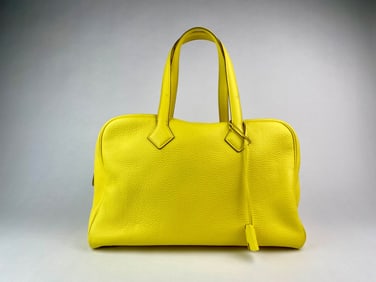 Hermes Victoria 35 Yellow Clemence Leather Satchel with Palladium Hardware