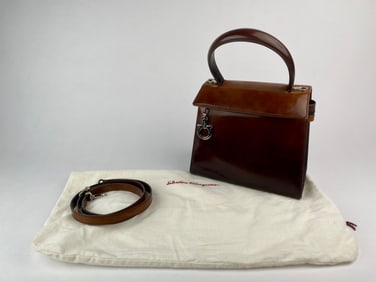 Salvatore Ferragamo Brown Ombre Patent Leather Victoria Top Handle Bag with Strap