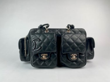 Chanel Cambon Ligne Black Quilted Reporter Bag