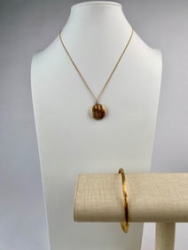 Vintage 14K Gold Chain with Theda 12K Gold-Filled Locket and BB 12K Gold-Filled Bangle Bracelet