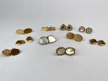 Lot of Ten Pairs of Vintage Gold-Tone Mens Cufflinks