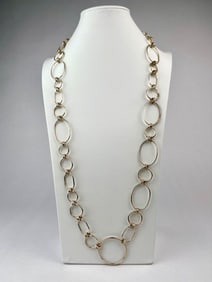 Silver-Tone Oversized Link Circle and Oval Chain Necklace