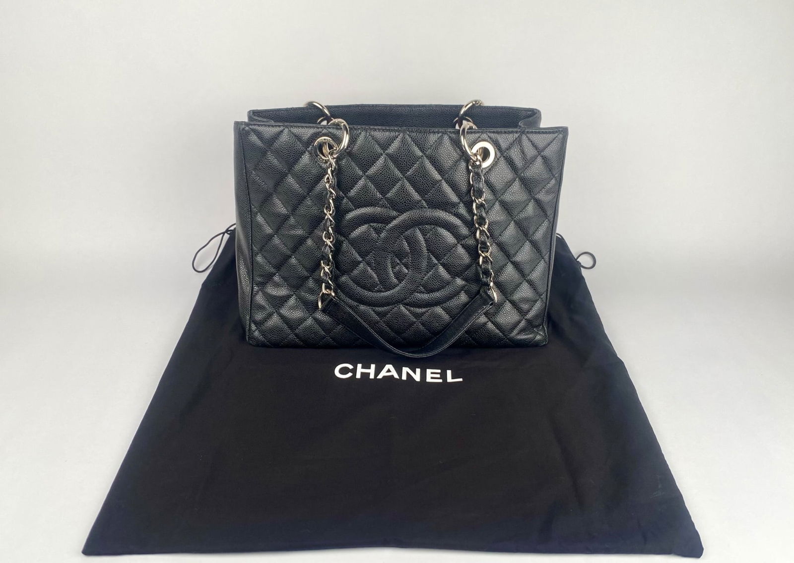 Chanel Black Quilted Caviar Leather Tote with Chain Straps (1 of 11)