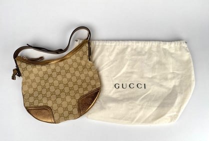 Gucci Princy GG Canvas and Bronze Leather Hobo Bag with Dust Bag