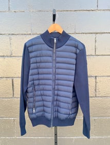 Moncler Mens Navy Blue Maglia Tricot Down Cardigan Jacket