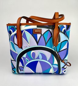Pucci Tote with Leather Trim and Colorful Pattern Design