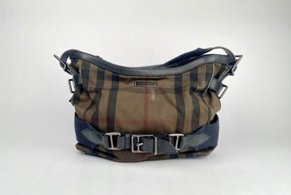 Burberry Brown Check Canvas Hobo Bag with Belt Detail