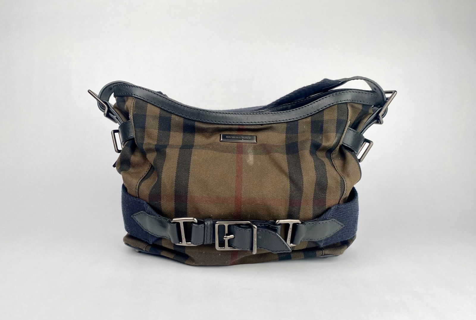 Burberry Brown Check Canvas Hobo Bag with Belt Detail (1 of 10)