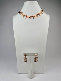 Mid Century Modernist Copper Necklace and Earring Set by Renoir