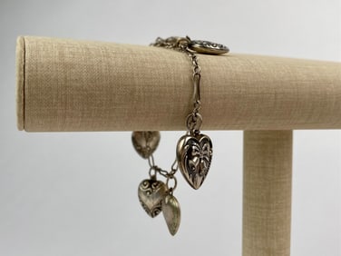 Vintage Sterling Silver Heart Charm Bracelet