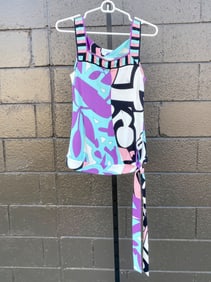 Emilio Pucci Multicolor Abstract Print Sleeveless Top with Side Tie