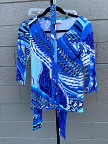 Emilio Pucci Blue Abstract Print Top and Leggings Set, Size 36/38