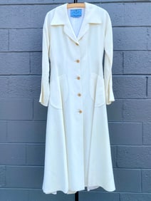 Prada Milano Cream Dress Coat with Patch Pockets, Size 42