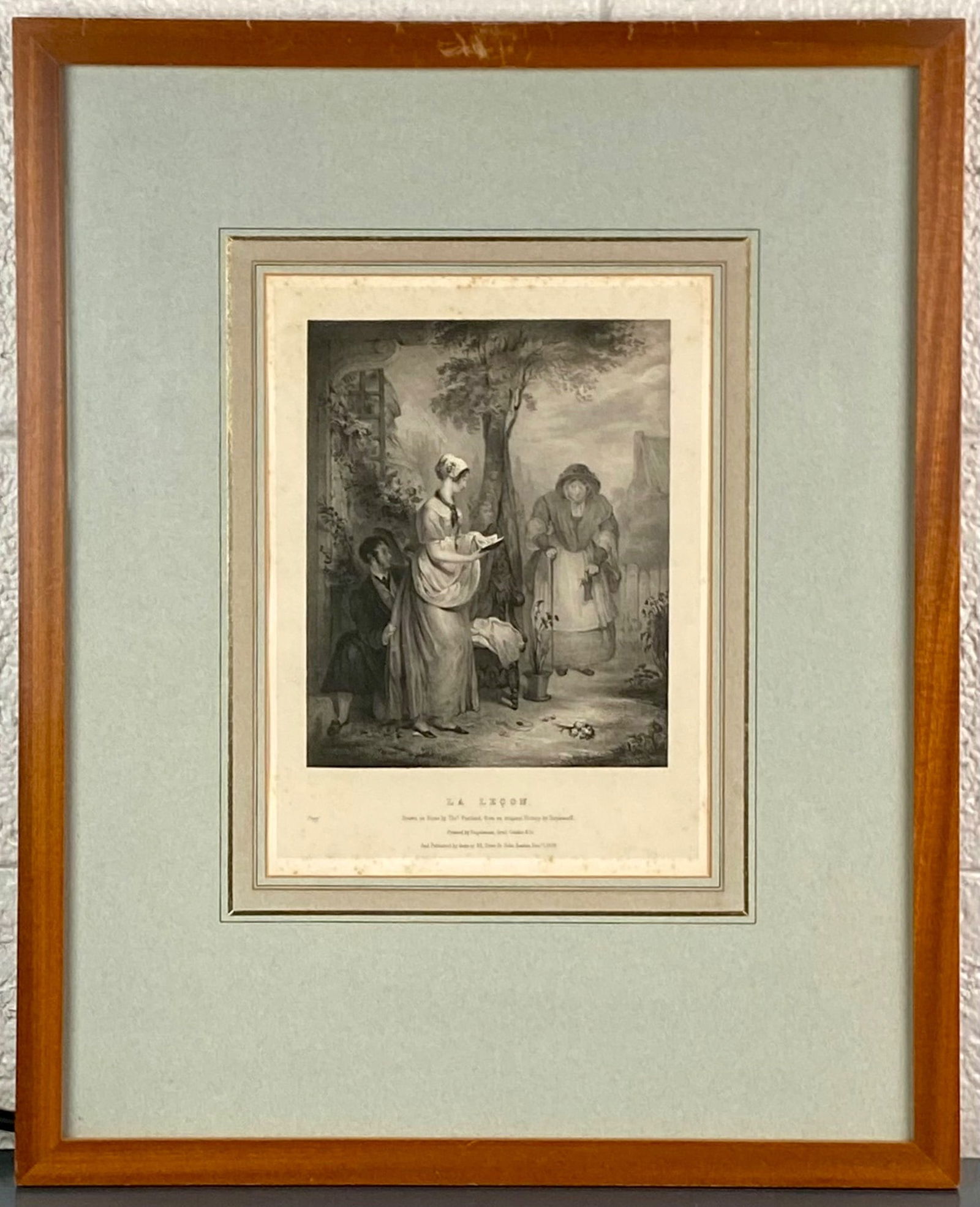 La Lecon 1828 Lithograph by Thomas Fairland after Stephanoff: 1828 lithograph titled "La Lecon", drawn on stone by Thomas Fairland after an original painting by James Stephanoff. The print was produced by Engelmann, Graf, Coindet and Co. and published in London