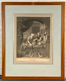 Framed 19th Century Engraving The Cat after Willem Van Mieris
