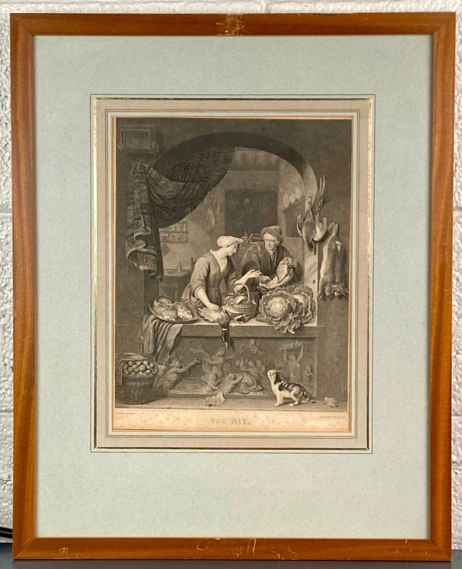 Framed 19th Century Engraving The Cat after Willem Van Mieris (1 of 12)