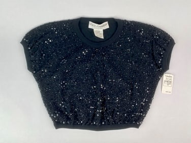Dolce & Gabbana Black Beaded Cropped Knit Top, Size L