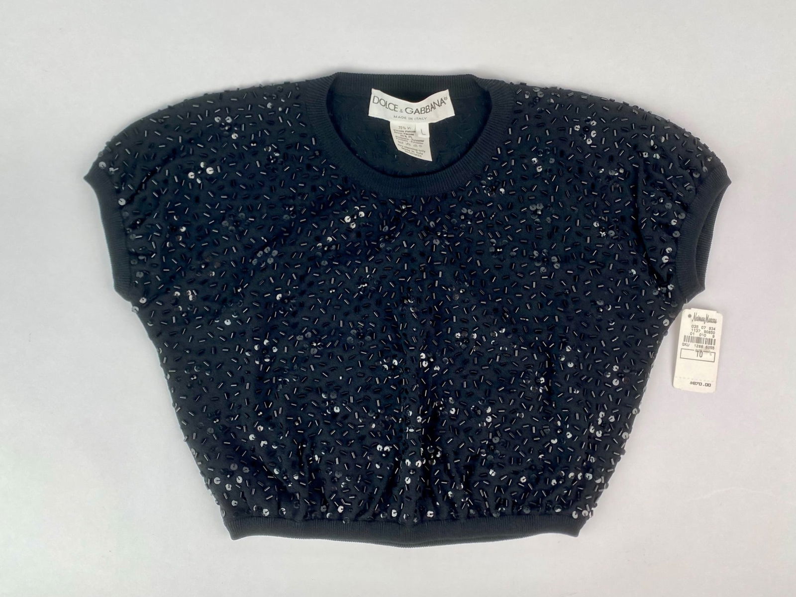 Dolce & Gabbana Black Beaded Cropped Knit Top, Size L (1 of 10)