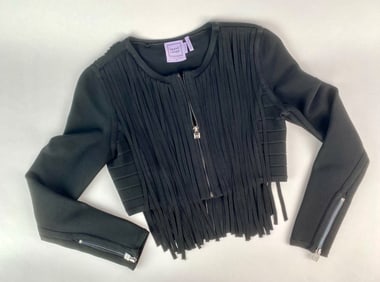Herve Leger by Max Azria Black Bandage Fringe Cropped Jacket, Size S