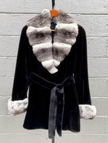 Sheared Mink Belted Jacket with Genuine Chinchilla Trim, Size 8