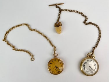 Pair of Antique Railroad Pocket Watches with Chains