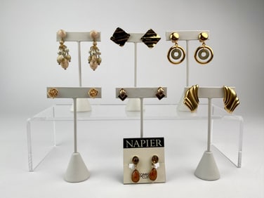 Set of Seven Pairs of Vintage Gold Tone Clip-On Earrings