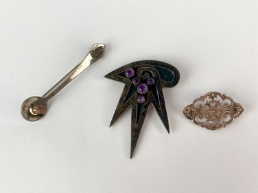 Group of Three Sterling Silver Brooches