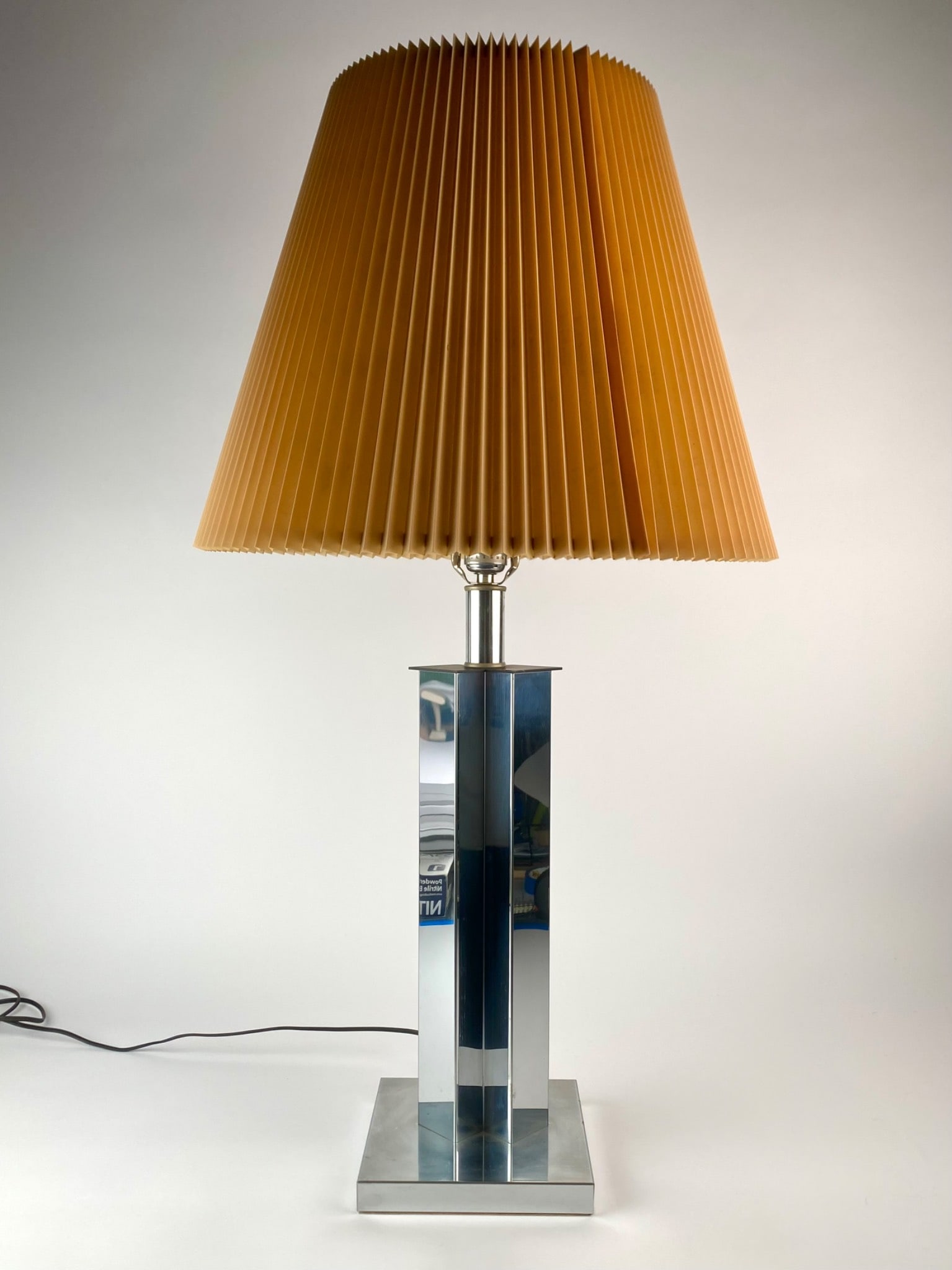 Mid-Century Modern Chrome Table Lamp with Pleated Shade (1 of 12)