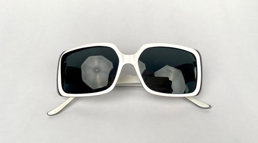 Judith Leiber White Oversized Sunglasses with Crystal Detailing