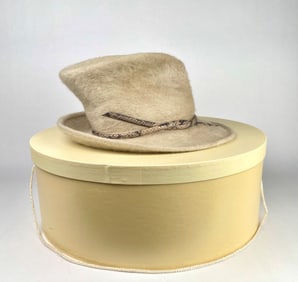 Philip Treacy Cream Rabbit Fur Hat with Snakeskin Band