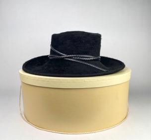 Philip Treacy Black Rabbit Fur Hat with Original Hat Box