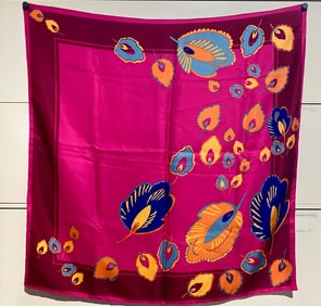 St. John 100% Silk Scarf with Pink and Multicolor Design