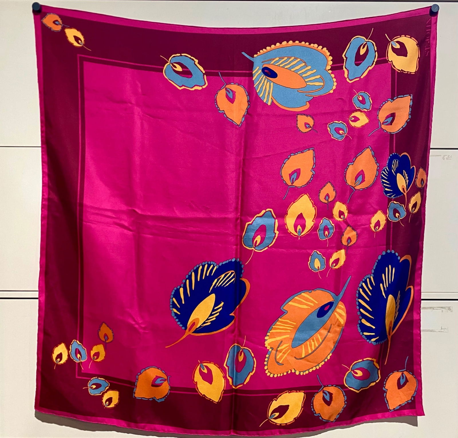 St. John 100% Silk Scarf with Pink and Multicolor Design (1 of 12)