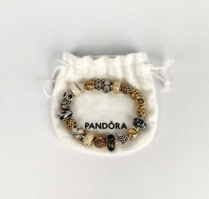 Pandora Sterling Silver and 14K Gold Charm Bracelet with 19 Charms
