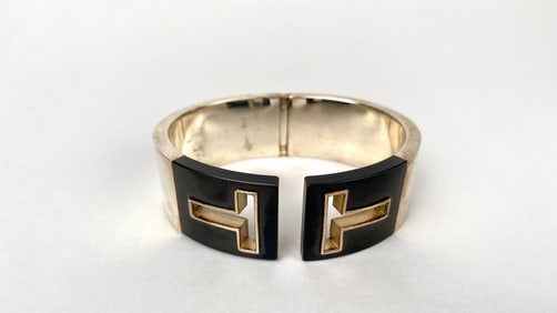 Tiffany & Co. Sterling Silver and Black Enamel T Cutout Bracelet