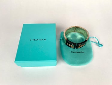 Tiffany & Co. Sterling Silver Cutout T Bracelet with Pouch and Box