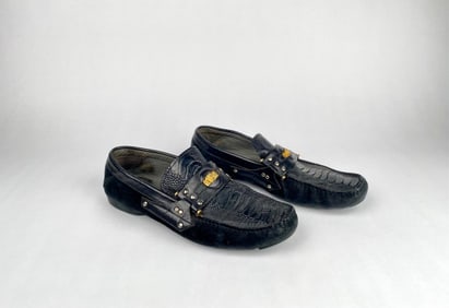 Versace Mens Black Snakeskin Medusa Loafers (Size 9.5)