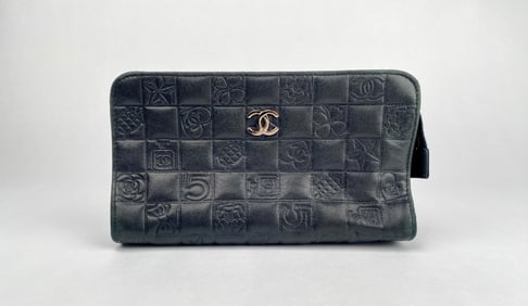 Chanel Black Leather Icon Patchwork Pouch