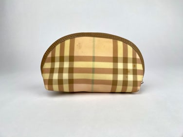 Burberry London Beige Check Canvas Cosmetic Pouch