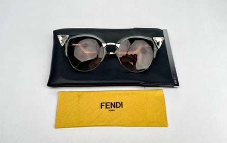Fendi FF 0041/S Green Cat Eye Sunglasses with Case and Cloth